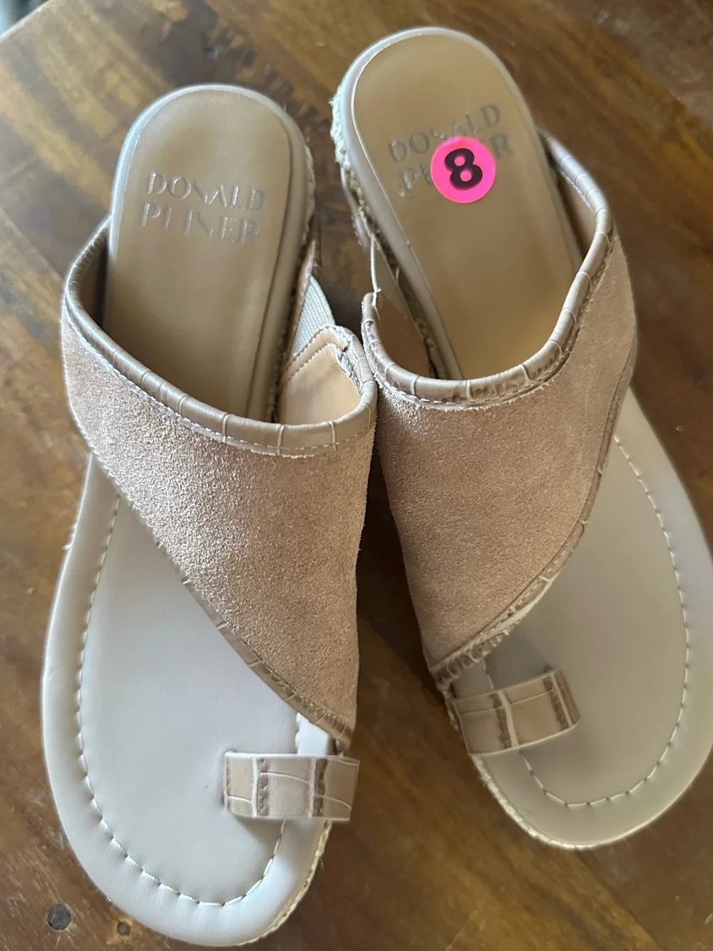 Donald Pliner Gyer Tan Suede Wedge Thong Sandals - Size 8